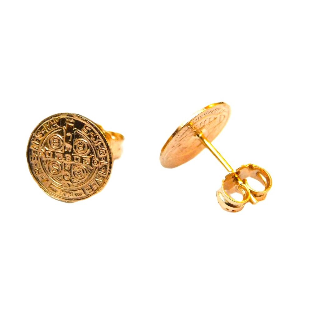 14K St. Benedict Stud Earrings (Cross) - Picture 2 of 6